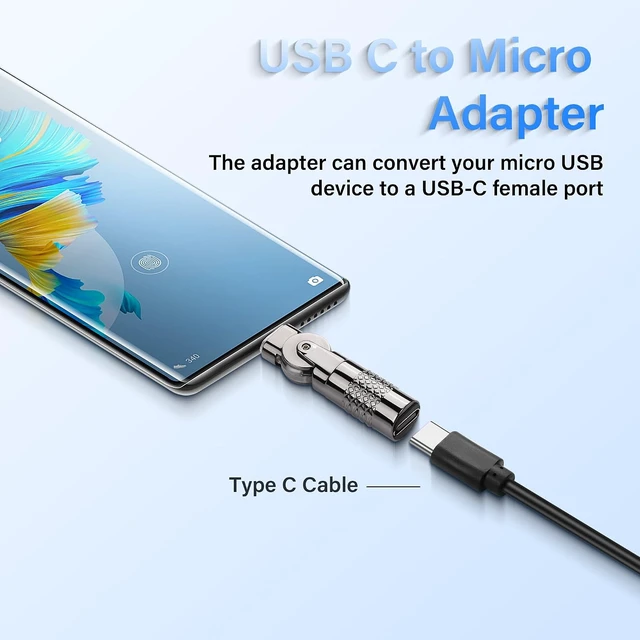 Alt view image 3 of 7 - SinLoon 2 Pack USB C to Micro USB Adapter USB Type C Female to Micro 5Pin Male Connector 180 Degree Rotation Converter Connector Support Charge Data for Phone