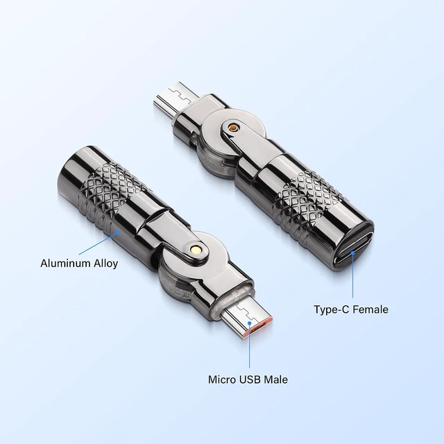 Alt view image 4 of 7 - SinLoon 2 Pack USB C to Micro USB Adapter USB Type C Female to Micro 5Pin Male Connector 180 Degree Rotation Converter Connector Support Charge Data for Phone