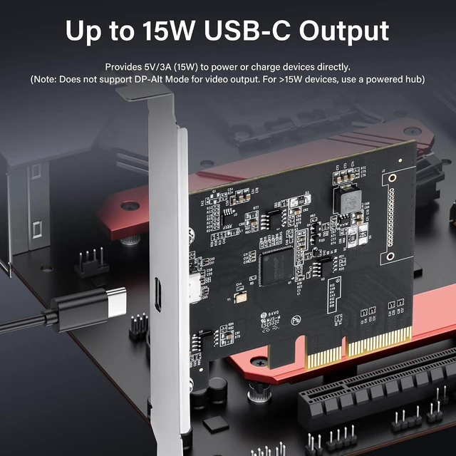Alt view image 3 of 7 - SinLoon PCIe x4 to USB C 3.2 Gen2 Card 20Gbps, ASM3242 Controller for PC