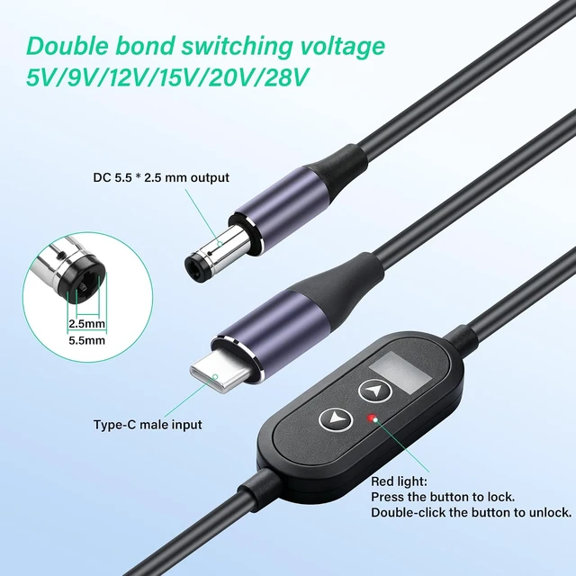 Alt view image 2 of 7 - SinLoon PD 140W USB C to DC5525 Converter Cable 1.2M/3.93Ft