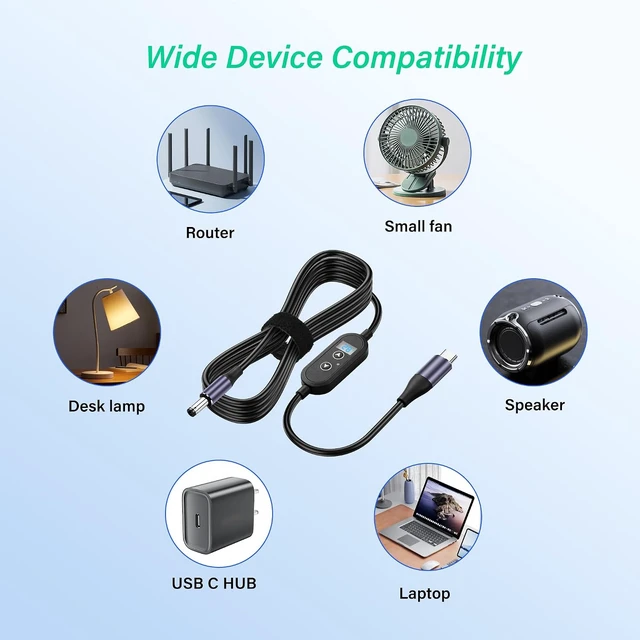Alt view image 7 of 7 - SinLoon PD 140W USB C to DC5525 Converter Cable 1.2M/3.93Ft