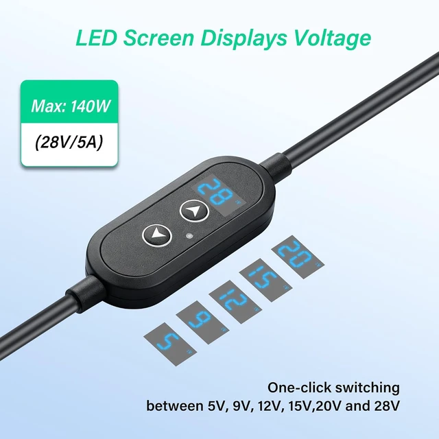 Alt view image 4 of 7 - SinLoon PD 140W USB C to DC5525 Converter Cable 1.2M/3.93Ft