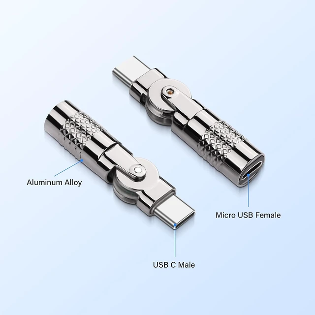 Alt view image 4 of 7 - SinLoon 2 Pack Micro USB to USB C Adapter Micro 5Pin Female to USB Type C Male Connector 180 Degree Rotation Converter Connector Support Charge Data for Phone