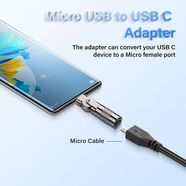 Alt view image 3 of 7 - SinLoon 2 Pack Micro USB to USB C Adapter Micro 5Pin Female to USB Type C Male Connector 180 Degree Rotation Converter Connector Support Charge Data for Phone