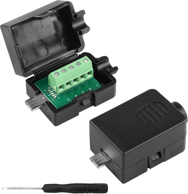Main image of SinLoon 2 Pack Micro USB Solderless Adapter Micro USB Male Screw Terminal Block Connector 5Pin Bolt Screw Replacement Jack with Cover Screwdriver