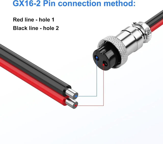 Alt view image 3 of 7 - SinLoon 2 Pack GX16 2Pin Pigtails Electronic Cable Female Socket Wireable Molding Industrial Circular Round Receptacle Aviation Connectors 30CM/0.98Ft (2Pin)