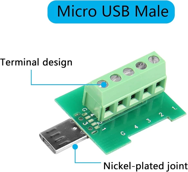 Alt view image 6 of 7 - SinLoon 2 Pack Micro USB Solderless Adapter Micro USB Male Screw Terminal Block Connector 5Pin Bolt Screw Replacement Jack with Cover Screwdriver
