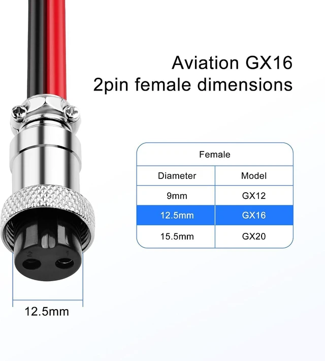 Alt view image 2 of 7 - SinLoon 2 Pack GX16 2Pin Pigtails Electronic Cable Female Socket Wireable Molding Industrial Circular Round Receptacle Aviation Connectors 30CM/0.98Ft (2Pin)