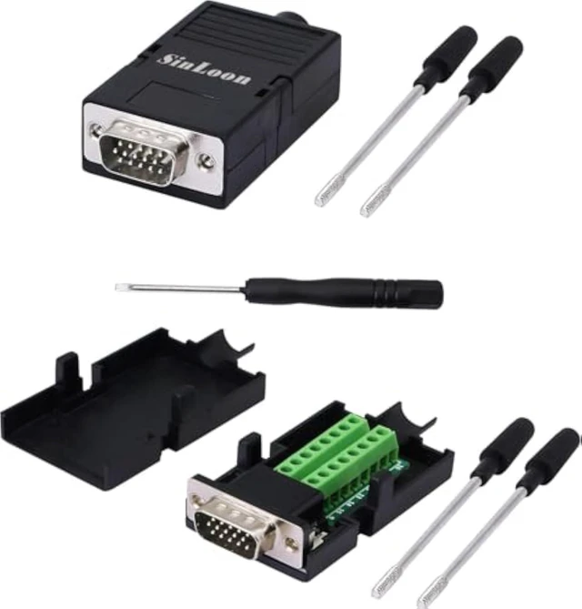 Alt view image 7 of 7 - SinLoon VGA DB15 Solderless Connector 3+9 D-SUB 15 Pin VGA 3 Row Breakout Board Adaptor with Case+Screwdriver(2-Pack Male)