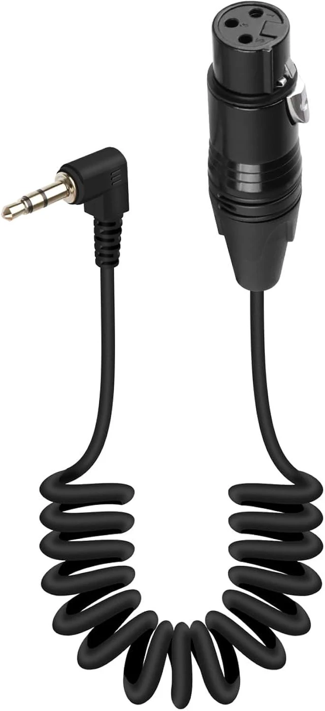 Main image of GELRHONR Right Angle 3.5mm to 3 pin XLR Female Coiled Cable 1.6FT, XLR to 1/8 Inch TRS Audio Microphone Cable(Female Black)