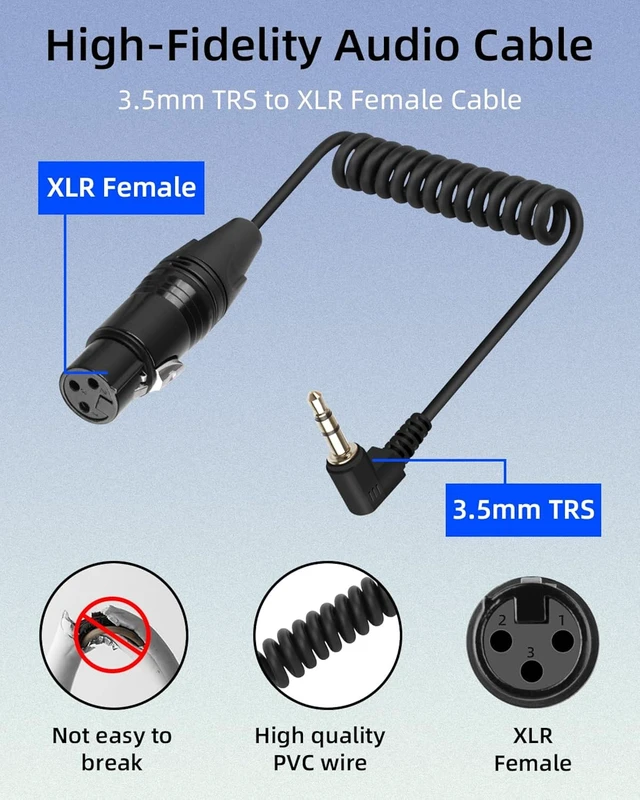 Alt view image 5 of 7 - GELRHONR Right Angle 3.5mm to 3 pin XLR Female Coiled Cable 1.6FT, XLR to 1/8 Inch TRS Audio Microphone Cable(Female Black)