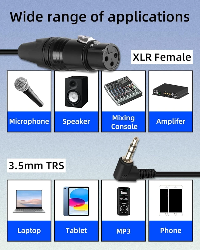 Alt view image 6 of 7 - GELRHONR Right Angle 3.5mm to 3 pin XLR Female Coiled Cable 1.6FT, XLR to 1/8 Inch TRS Audio Microphone Cable(Female Black)
