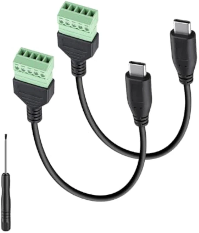 Alt view image 4 of 4 - GELRHONR USB C 5 Pin Solderless USB-C Female Screw Terminal Cable,30CM,2PCS