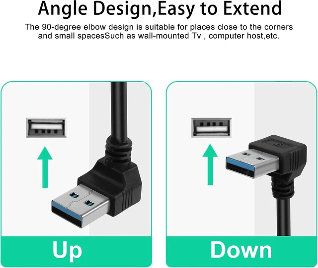 Alt view image 2 of 7 - GELRHONR 0.2M 90° Up Angle USB 3.0 Extension Cable Type A Male to A Female