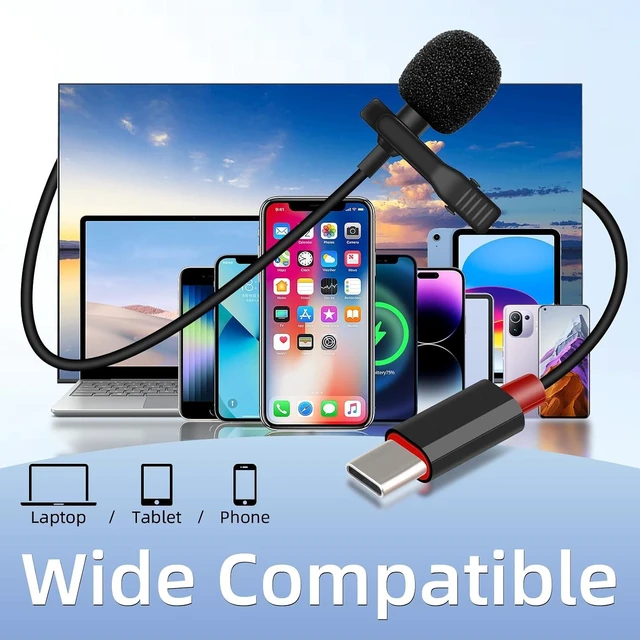 Alt view image 6 of 7 - GELRHONR USB C Lavalier Microphone, Type-C Lapel Microphone Wired with USB A Adapter, 48kHz/24bit, Compatible with PC,Laptop, Phone for Video Recording, Live Streaming and More, 4.9FT
