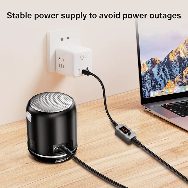 Alt view image 7 of 7 - SinLoon PD to DC Converter Cable | 100W Adjustable Voltage (5V/9V/12V/15V/20V) Type-C Male to DC5521 Male | 10-in-1 Adapter Heads | 1.2m Black Braided Cable