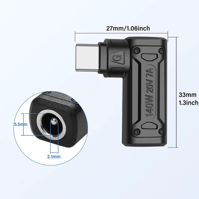Alt view image 3 of 7 - SinLoon PD 140W DC5521 to Type C Power Charging Adapter DC 5.5mm x 2.1mm Female Input to USB C Male Connector with PD Automatic Identification Chip,for Phone,Tablet,Laptop (DC5521 G)