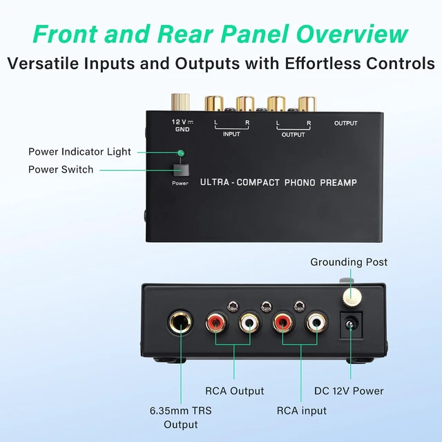 Alt view image 2 of 7 - SinLoon PP400P Professional Phono Preamp - Dual Output (RCA & ¼-inch) with Ground Terminal & Power Switch, Low Noise Turntable Phonograph Amplifier for Home Audio & DJ Mixing (Black)