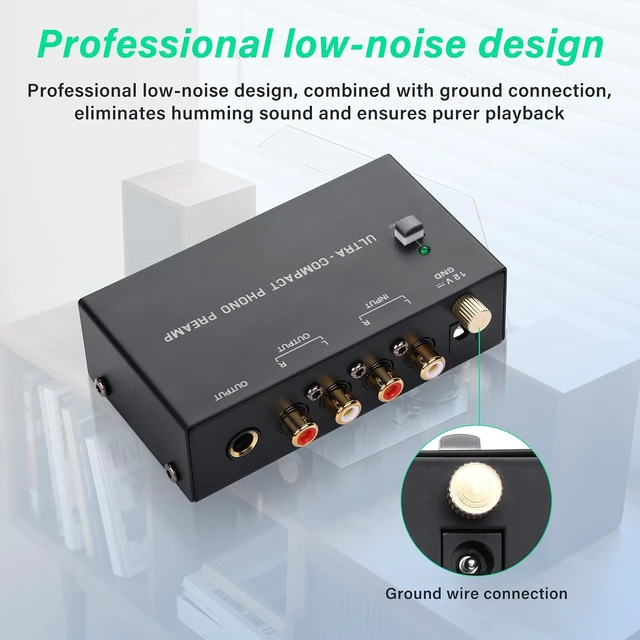 Alt view image 3 of 7 - SinLoon PP400P Professional Phono Preamp - Dual Output (RCA & ¼-inch) with Ground Terminal & Power Switch, Low Noise Turntable Phonograph Amplifier for Home Audio & DJ Mixing (Black)
