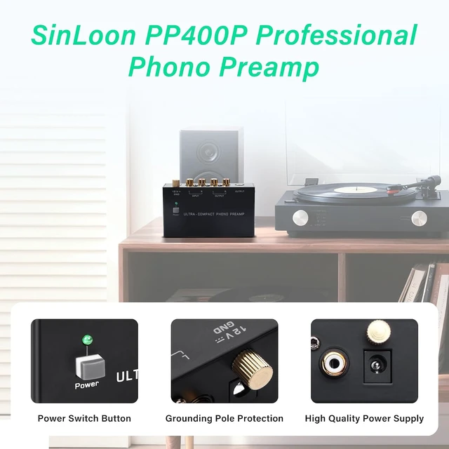 Alt view image 5 of 7 - SinLoon PP400P Professional Phono Preamp - Dual Output (RCA & ¼-inch) with Ground Terminal & Power Switch, Low Noise Turntable Phonograph Amplifier for Home Audio & DJ Mixing (Black)