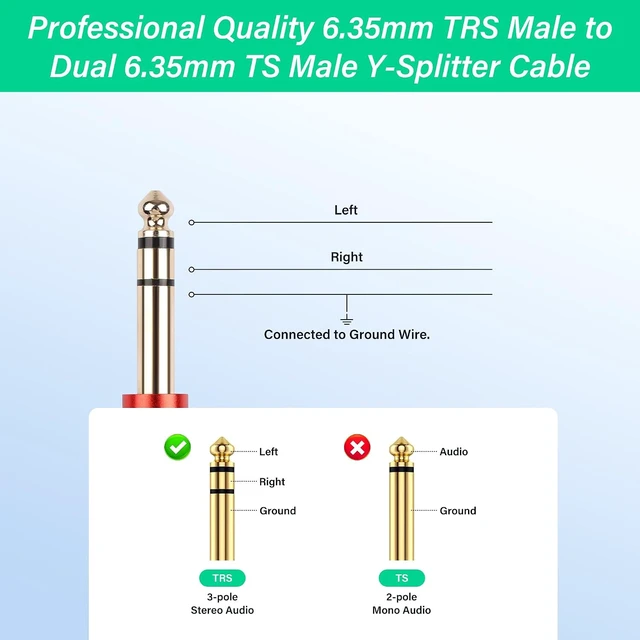 Alt view image 4 of 7 - SinLoon 1/4 Inch 6.35mm TRS Stereo Y Splitter Cable 0.5M/1.6Ft