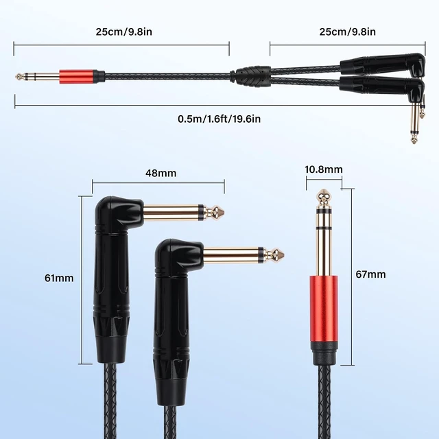 Alt view image 6 of 7 - SinLoon 1/4 Inch 6.35mm TRS Stereo Y Splitter Cable 0.5M/1.6Ft