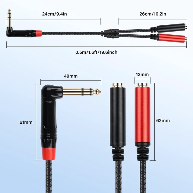 Alt view image 7 of 7 - SinLoon 1/4 Inch TRS Stereo Y Splitter Cable 0.5M/1.6Ft