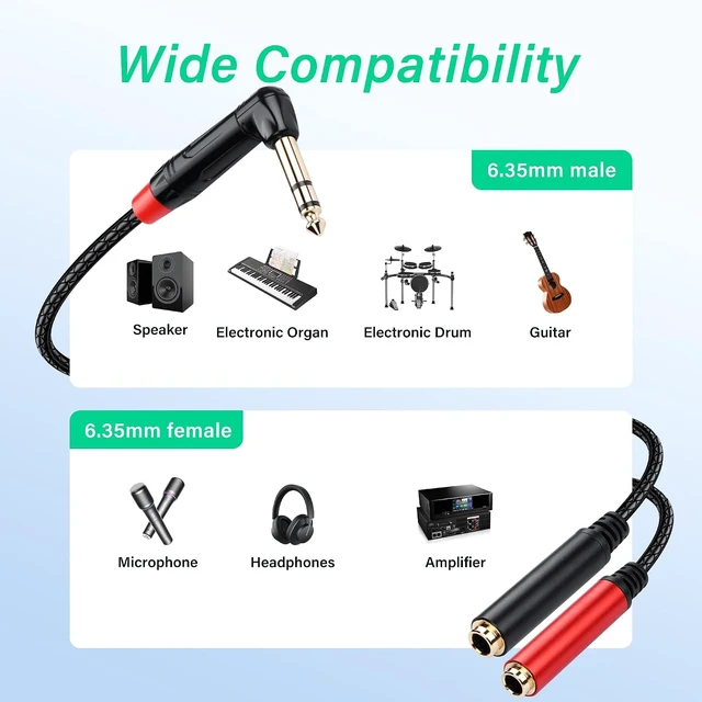 Alt view image 4 of 7 - SinLoon 1/4 Inch TRS Stereo Y Splitter Cable 0.5M/1.6Ft