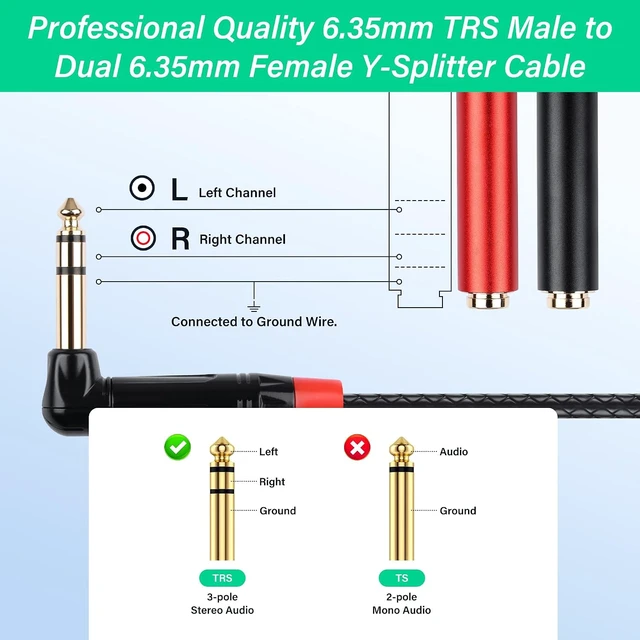 Alt view image 5 of 7 - SinLoon 1/4 Inch TRS Stereo Y Splitter Cable 0.5M/1.6Ft