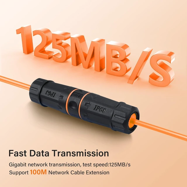 Alt view image 5 of 7 - SinLoon RJ45 Coupler Waterproof 2 Pack 10 GB Shielded Pure Copper RJ45 Female to Female IP68 Waterproof Ethernet Outdoor LAN Cable Connector for Cat5/Cat6/Cat6A Ethernet Cable (Orange)