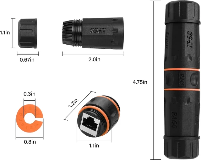 Alt view image 7 of 7 - SinLoon RJ45 Coupler Waterproof 2 Pack 10 GB Shielded Pure Copper RJ45 Female to Female IP68 Waterproof Ethernet Outdoor LAN Cable Connector for Cat5/Cat6/Cat6A Ethernet Cable (Orange)