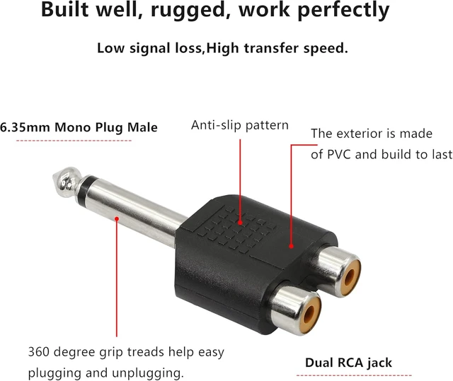 Alt view image 3 of 7 - GELRHONR 6.35mm Mono 1/4 Inch Male to RCA Splitter, Stereo Jack Male to RCA Female Adapter-5PCS