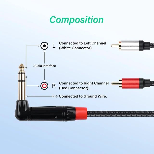 Alt view image 5 of 7 - SinLoon 6.35mm TRS to 2 RCA Audio Cable 1.8M/6Ft (RCA-Male)
