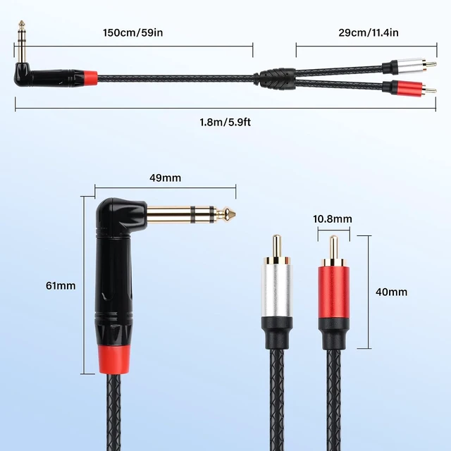 Alt view image 7 of 7 - SinLoon 6.35mm TRS to 2 RCA Audio Cable 1.8M/6Ft (RCA-Male)