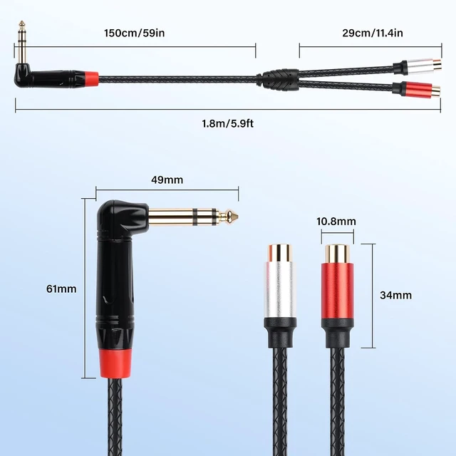 Alt view image 7 of 7 - SinLoon 6.35mm TRS to 2 RCA Audio Cable 1.8M/6Ft (RCA-Female)