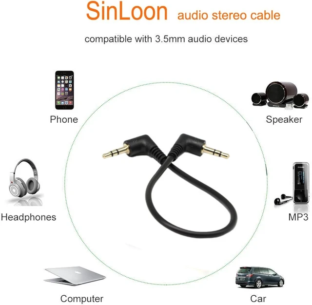 Alt view image 6 of 7 - SinLoon 3.5mm Stereo Audio Cable, (2-Pack) Gold Plated 90 Degree Right & Left Angled 3.5mm Male to Male Stereo Audio Cable for Smartphones, Tablets, Media Players(3-P,9inch)
