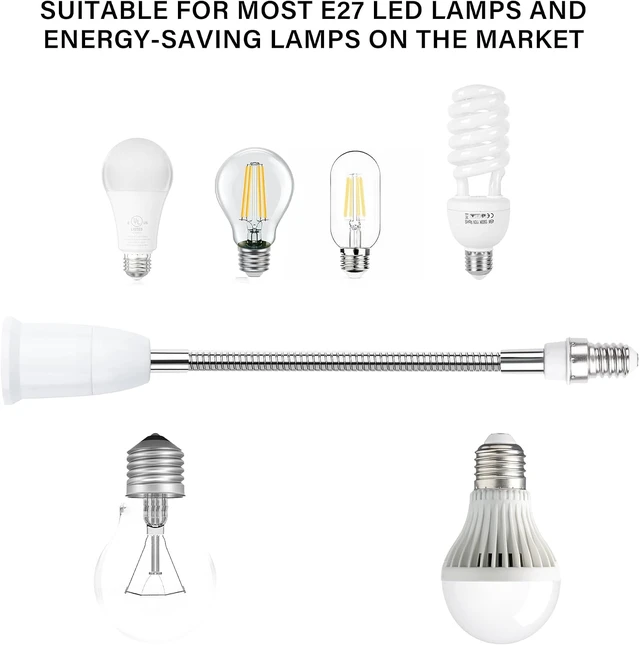 Alt view image 4 of 7 - SinLoon 2 Pcs E14 to E27 Lamp Holder Adapter Light Bulb Socket Extender 360 Degree Adjustable Lamp Base Extension Adapter Light Fixtures Accessories White