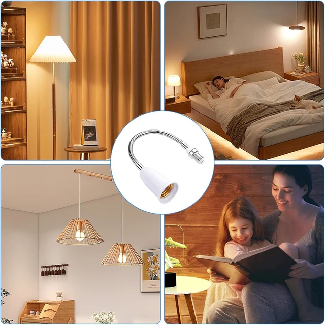 Alt view image 5 of 7 - SinLoon 2 Pcs E14 to E27 Lamp Holder Adapter Light Bulb Socket Extender 360 Degree Adjustable Lamp Base Extension Adapter Light Fixtures Accessories White