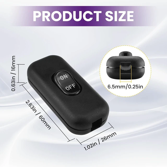 Alt view image 2 of 7 - 2Pcs Inline Cord Switch, AC 250V 6A On/Off Lamp Control Button, Black