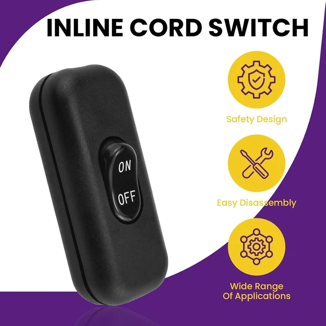 Alt view image 3 of 7 - 2Pcs Inline Cord Switch, AC 250V 6A On/Off Lamp Control Button, Black