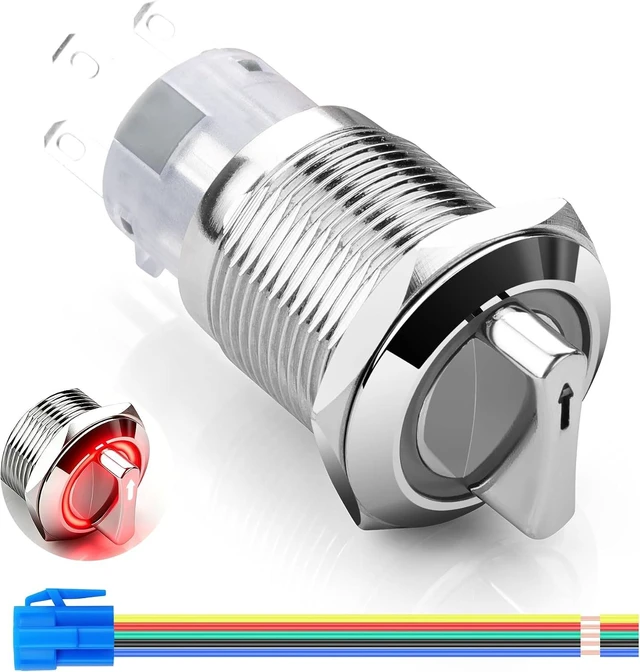 Main image of SinLoon 19mm Rotary Switch with LED Light 3A 1NO 1NC 12V-24V DC/AC (Red)