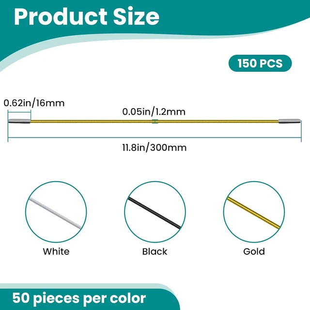 Alt view image 2 of 7 - 150Pcs 11.8 Inch Elastic Barbed Cords with Metal Ends, 3-Color
