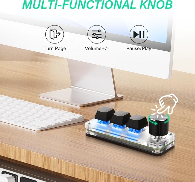 Alt view image 2 of 7 - SinLoon Mini Programmable Mechanical Keyboard with 3 Keys & 1 Control Knob for Macro Shortcuts | PC Setup for Multi-Device Use | Portable, Hot-Swappable Macro Keyboard for Gaming, Office, Bea