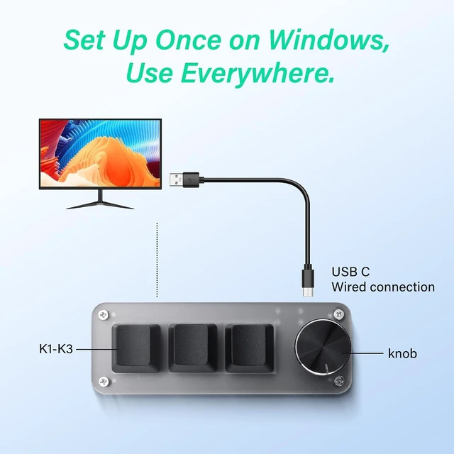Alt view image 3 of 7 - SinLoon Mini Programmable Mechanical Keyboard with 3 Keys & 1 Control Knob for Macro Shortcuts | PC Setup for Multi-Device Use | Portable, Hot-Swappable Macro Keyboard for Gaming, Office, Bea