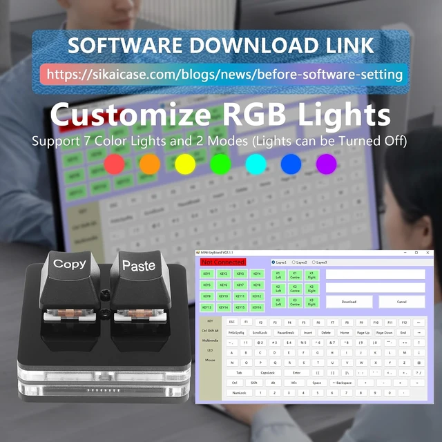 Alt view image 3 of 7 - SinLoon USB Mini 2 Key Keypad 2-Key Copy Paste Keyboard OSU Keypad HotSwap One Handed Mechanical Gaming Keyboard with USB Cable for Accounting Working or Rhythm Games