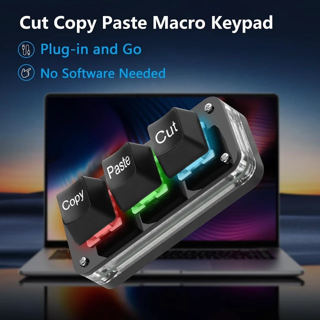 Alt view image 7 of 7 - SinLoon Mini 3-Key Cut Copy Paste Keyboard Programmable Keypads with LED Light Mechanical Hot Swap Macro Keyboard for Working and Gaming