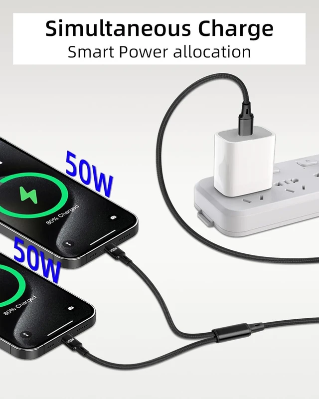 Alt view image 2 of 7 - GELRHONR 100W Dual USB C Splitter Fast Charging Cable 4FT, Nylon Braided 2 in 1 USB C to C Splitter Cable, Double Type C Charger Cord for Phone, Laptop, Tablet and More
