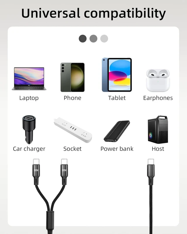 Alt view image 6 of 7 - GELRHONR 100W Dual USB C Splitter Fast Charging Cable 4FT, Nylon Braided 2 in 1 USB C to C Splitter Cable, Double Type C Charger Cord for Phone, Laptop, Tablet and More