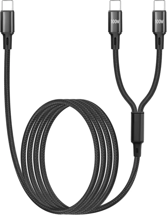 Main image of GELRHONR 100W Dual USB C Splitter Fast Charging Cable 4FT, Nylon Braided 2 in 1 USB C to C Splitter Cable, Double Type C Charger Cord for Phone, Laptop, Tablet and More