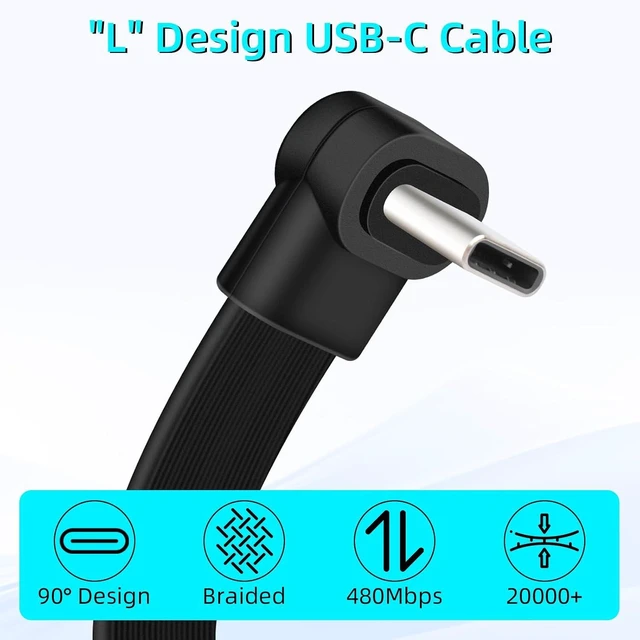 Alt view image 6 of 7 - GELRHONR 90 Degree Flat USB C Cable 6FT, PD 60W Right Angle USB C to C Fast Charging Cable, Nylon Braided Slim USB Type C Charger Cord for Phones, Tablets, Laptop (6.6FT/2M)
